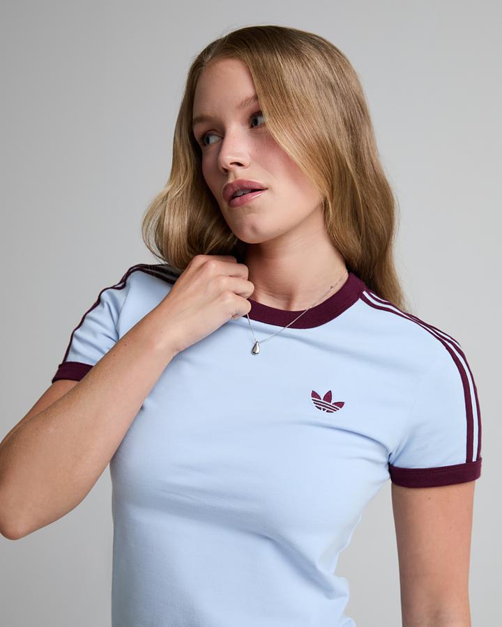 Adidas Originals Womens 3-Stripes Slim T-Shirt Blue, Women's size: M, FootAsylum