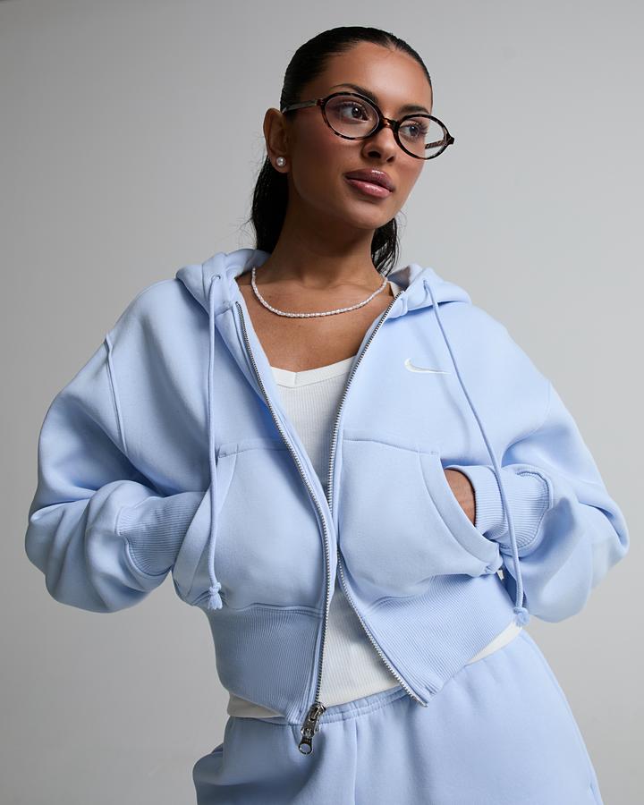Nike Womens Phoenix Crop Fleece Full Zip Hoodie Blue, Women's size: XS, FootAsylum