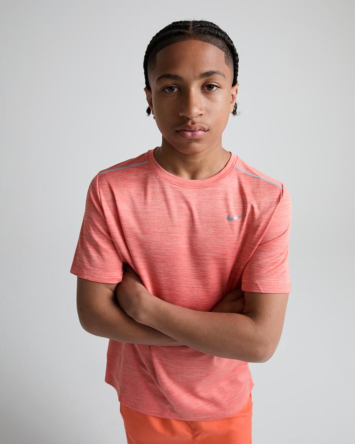 Nike Junior Miler Short Sleeve T-Shirt Orange, Kids size: S/B, FootAsylum