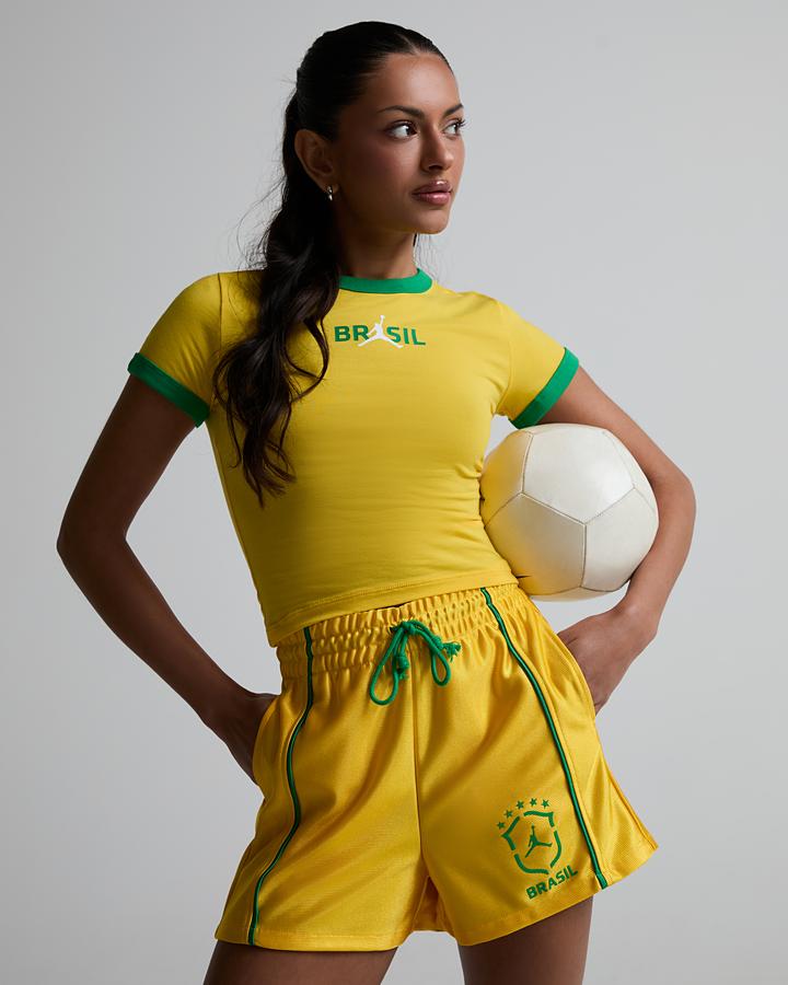 Jordan Womens Retro Brazil P6 T-Shirt Yellow, Women's size: XS, FootAsylum