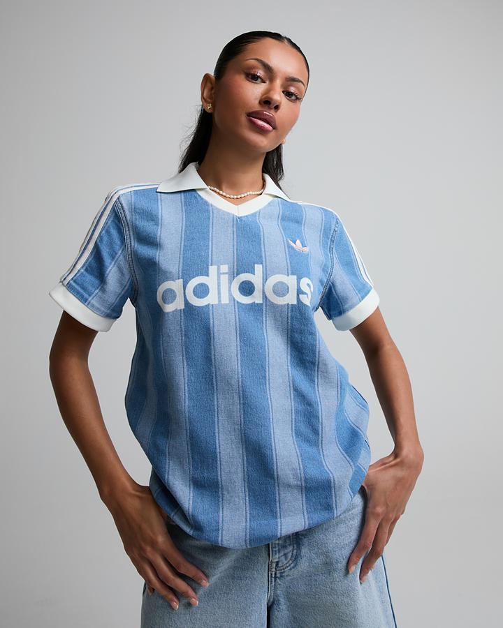 Adidas Originals Womens Denim Football Jersey Blue, Women's size: XS, FootAsylum