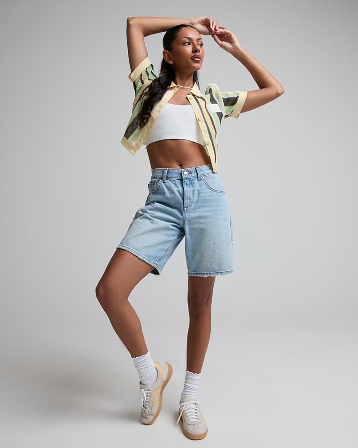 Adidas Originals Womens Summer Glow Knit Striped Crop Polo Yellow, Women's size: L, FootAsylum