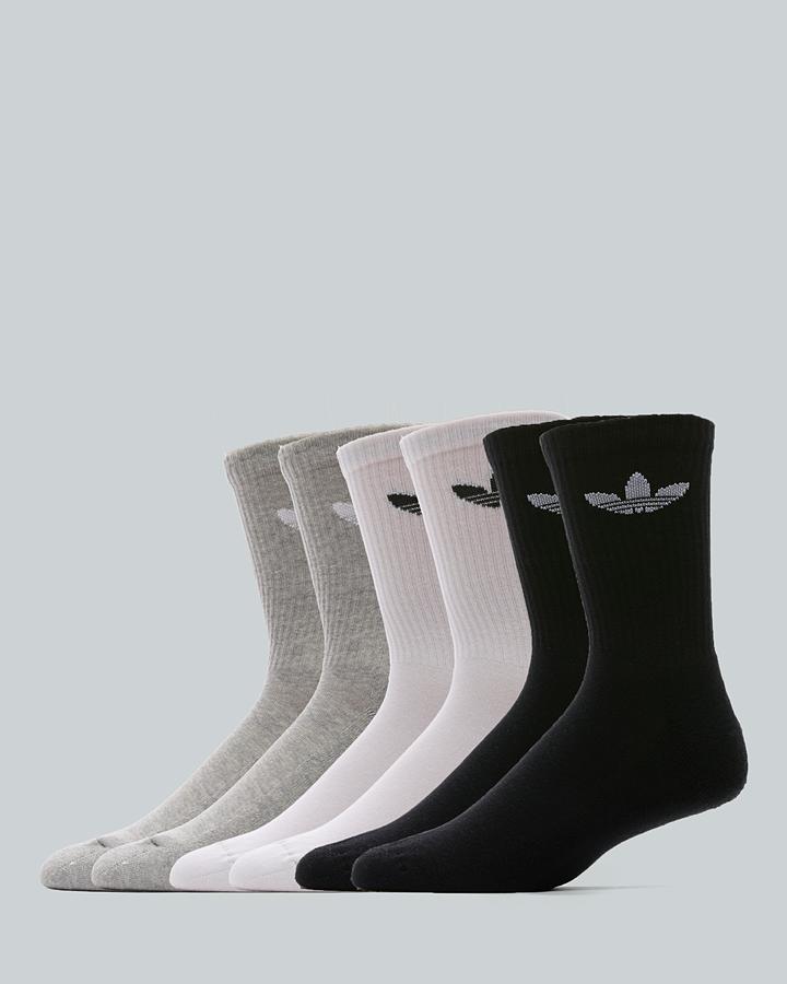 Adidas Originals 6 Pack Trefoil Cushion Crew Sock Black, Men's size: 8.5-10, FootAsylum