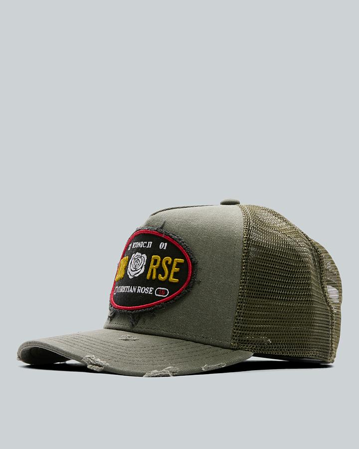 Christian Rose Iconic Oval Plate Trucker Cap Green, Men's size: ONE SIZE, FootAsylum