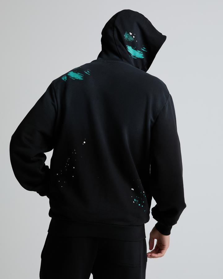 Dripmade Selfmade Paint Splatter Zip Through Hoodie | Black