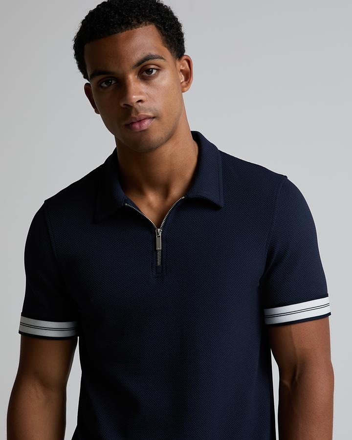 Capo Textured Tape Zip Polo Shirt Navy, Men's size: XL, FootAsylum