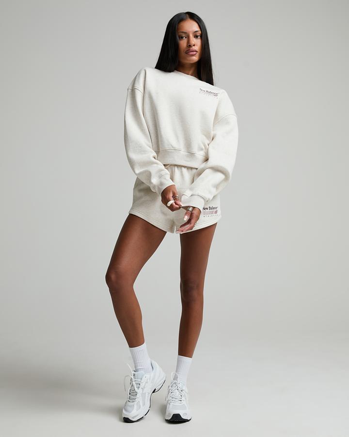 New Balance Womens Trackside Fleece Crew Sweatshirt White, Women's size: XS, FootAsylum