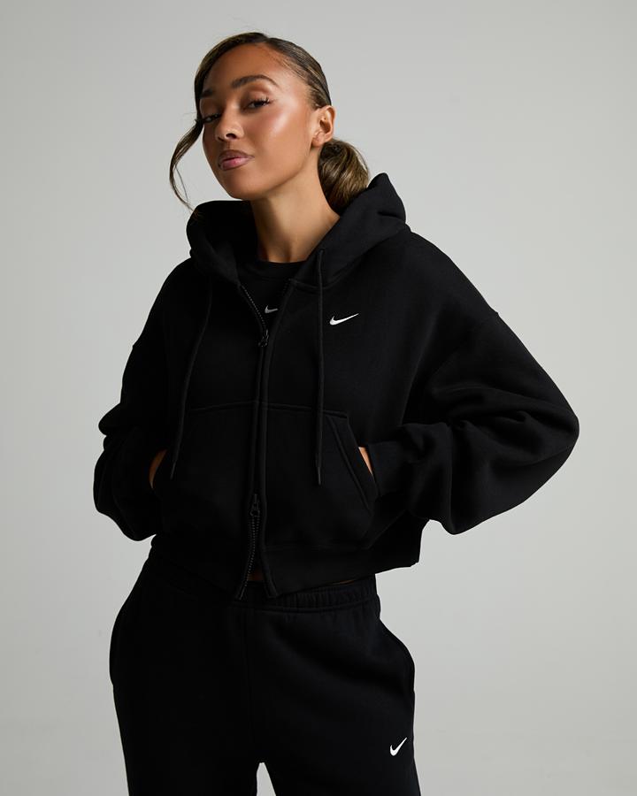 Nike Womens Studio Fleece Oversized Crop Full Zip Hoodie, Black/Sail, Size S, Women - Image 4