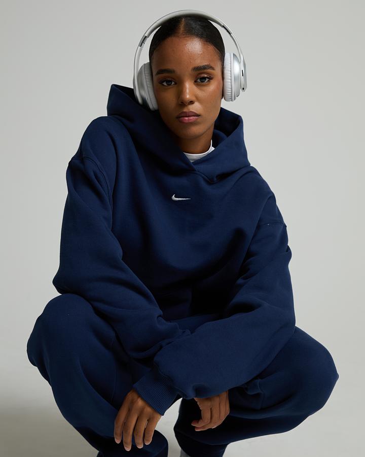 Nike Womens Studio Fleece Oversize Hoodie Navy,Women's size: M - Footasylum