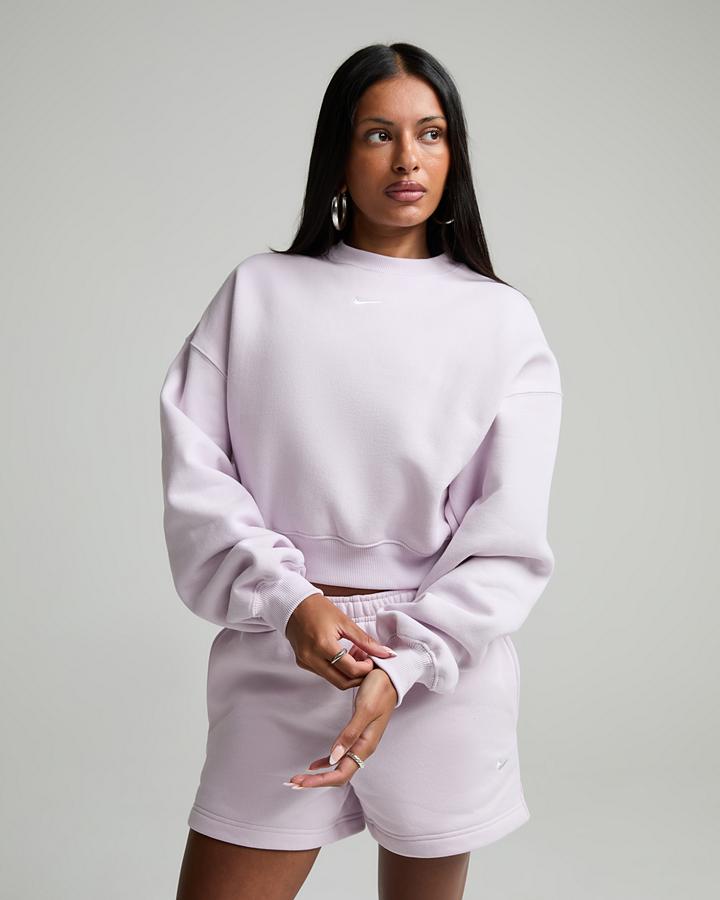 Nike Womens Studio Fleece Mid Weight Oversized Crop Sweatshirt Purple, Women's size: S, FootAsylum