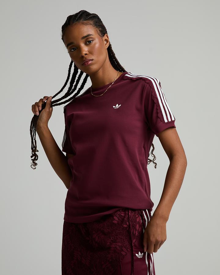 adidas Originals Womens Lace 3-Stripe T-Shirt - Red