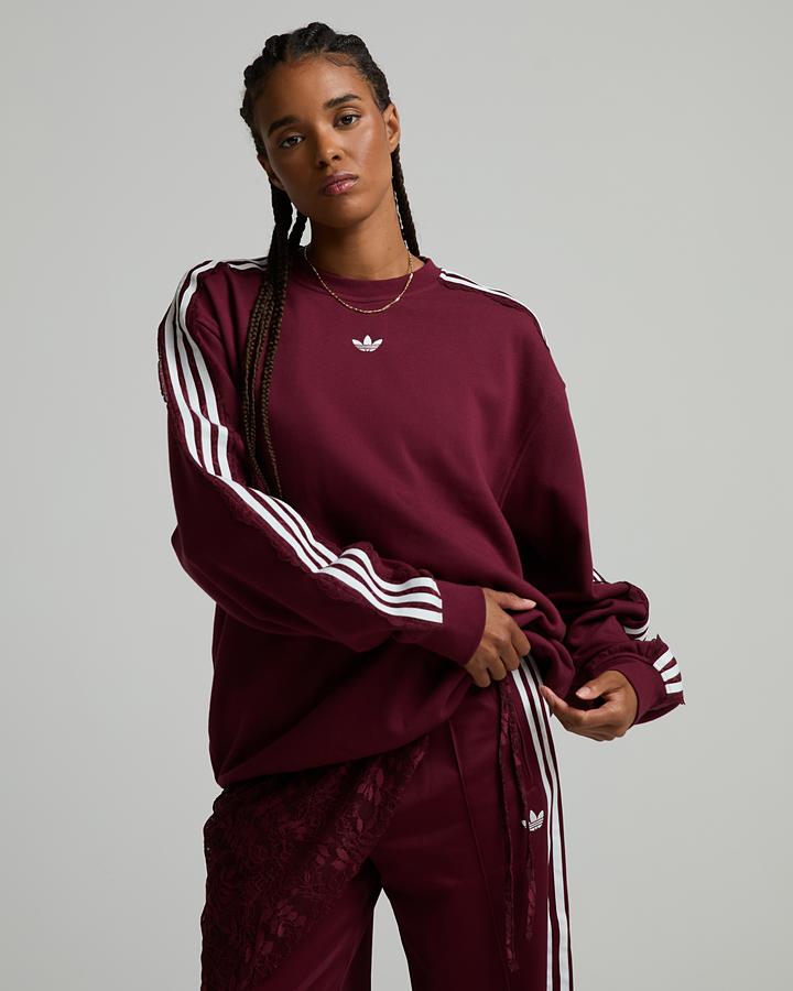 adidas Originals Womens Lace 3-Stripes Crew Sweatshirt - Red
