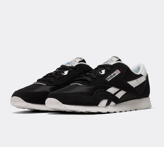 reebok classic nylon trainers in black and white