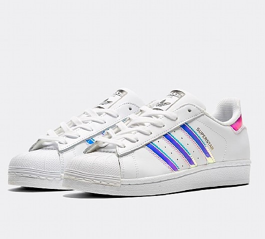 adidas originals junior superstar iridescent trainers in white and silver