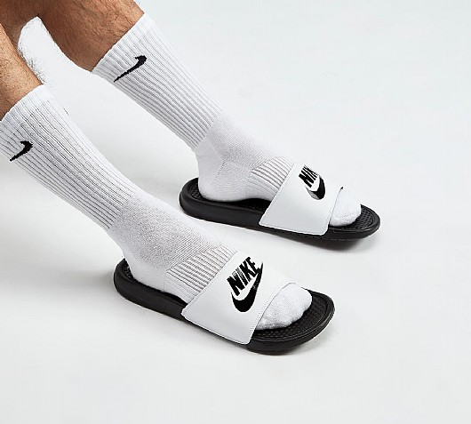 black and white nike sliders