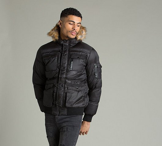 Brave Soul Ancoats Quilted Fur Bomber Jacket