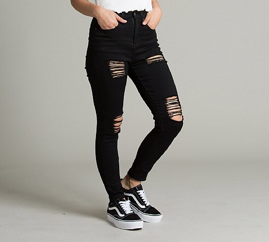 Sik Silk Womens High Waist Skinny Ripped Jean