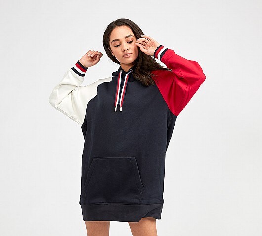 Tommy Hilfiger Womens Camila Colour Blocked Hooded Sweater Dress