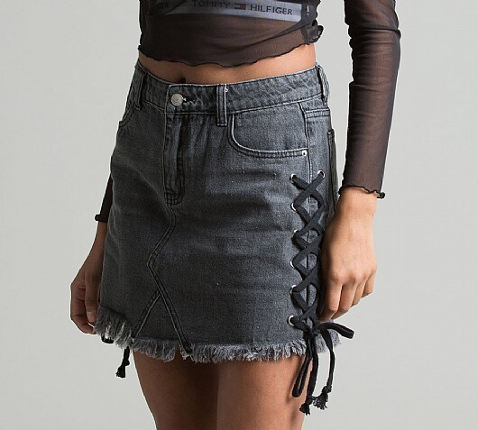 Glamorous Womens Denim Lace Up Skirt