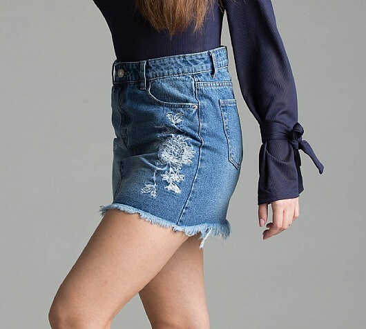 Glamorous Womens Denim Embroidered Mini Skirt