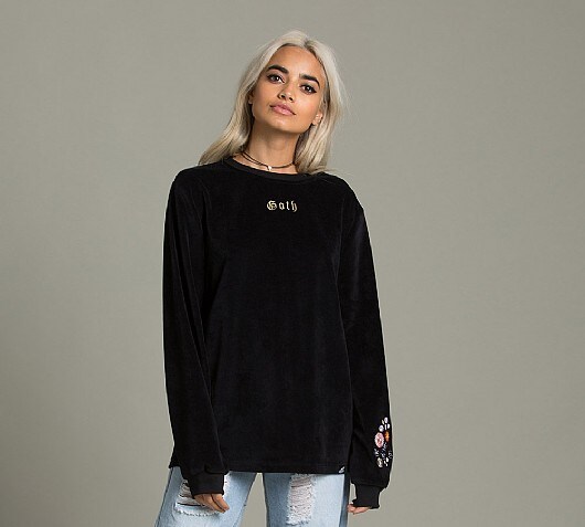 Illustrated People Womens Goth Velour Popper Sweatshirt