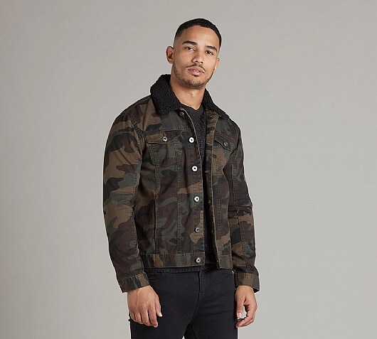 Brave Soul Polar Camo Borg Denim Jacket