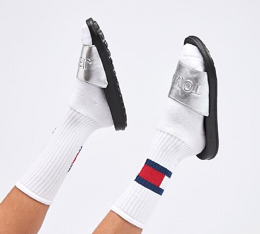 Tommy Hilfiger Womens Metallic Pool Slide