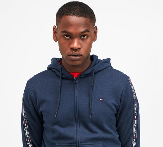 tommy hilfiger full zip tape hoodie navy