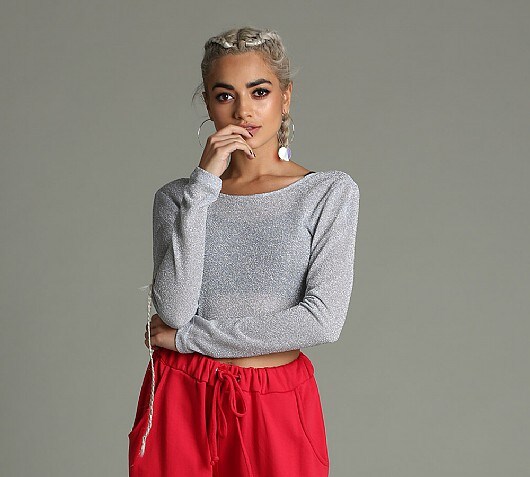 Glamorous Womens Long Sleeve Crop Top