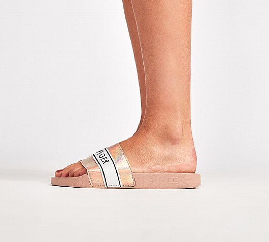 tommy hilfiger iridescent metallic sliders