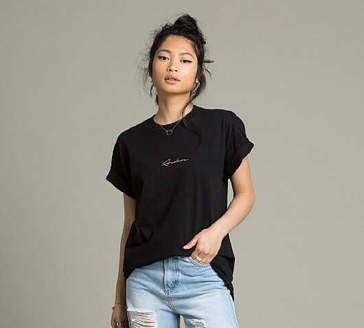 Audere Couture Womens Boyfriend Fit Script T-Shirt