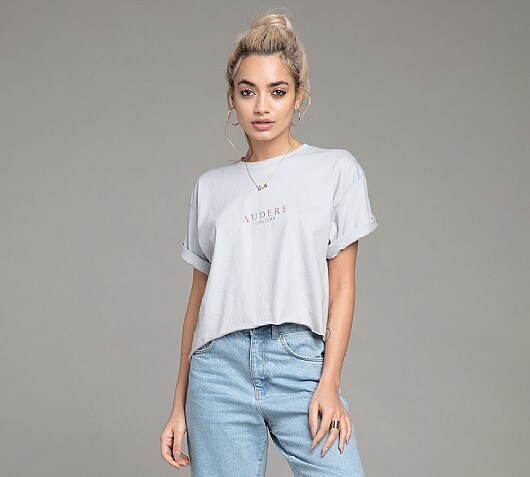 Audere Couture Womens Cropped Block Logo T-Shirt