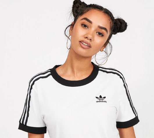 white adidas 3 stripe t shirt