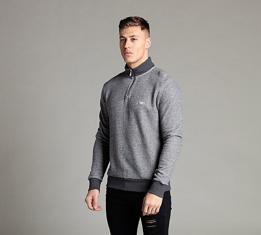 Emporio Armani Melange Quarter Zip Hooded Top