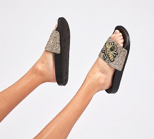 Forena Womens Bee Glitter Slide Sandal