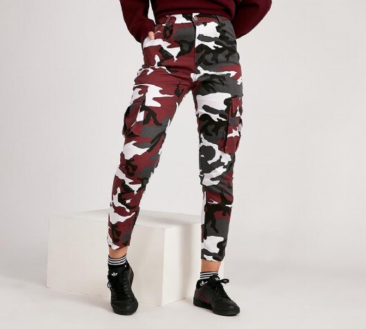 red camo trousers womens