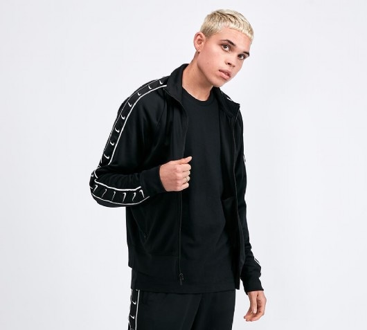 mens black nike tape tracksuit