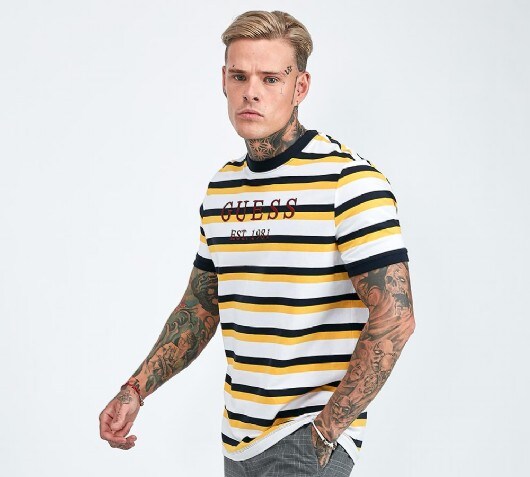 black and white striped guess shirt