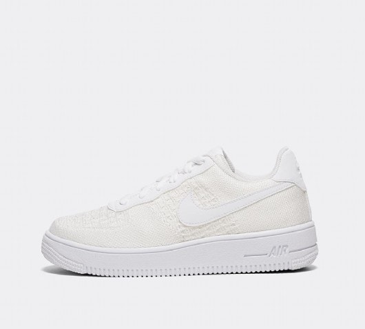 Nike Junior Air Force 1 Flyknit 2.0 Trainer | White / White ... Nike Junior Air Force 1 Flyknit 2.0 Trainer | White / White ...