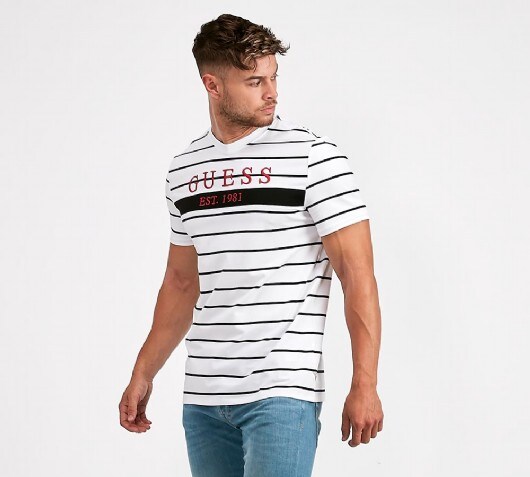 black and white striped guess shirt