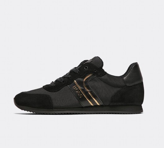black and gold boss trainers