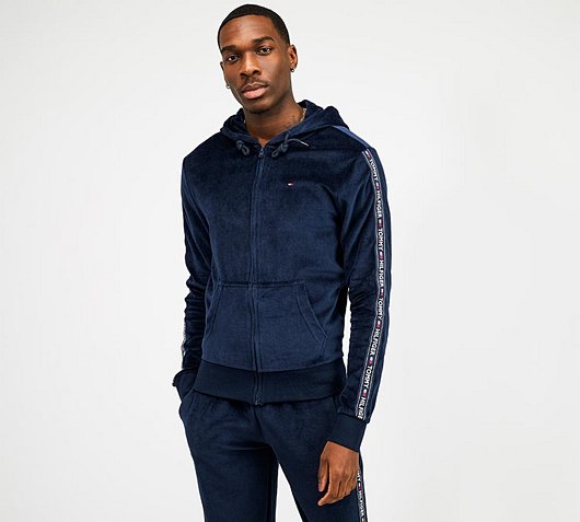 tommy hilfiger full zip tape hoodie navy