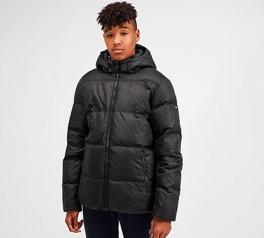 tommy jeans down puffer jacket detachable hood in green