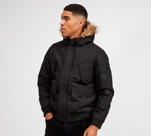 black fur hooded bomber jacket