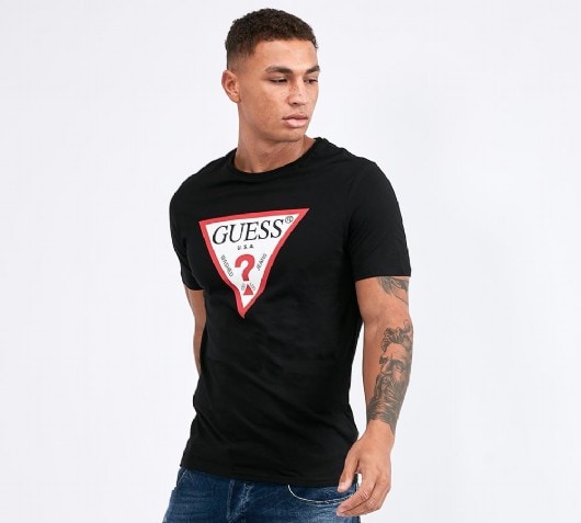 guess black and red t shirt