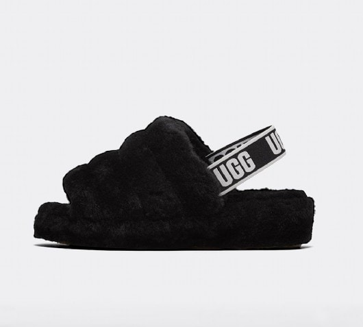 black and white ugg slides