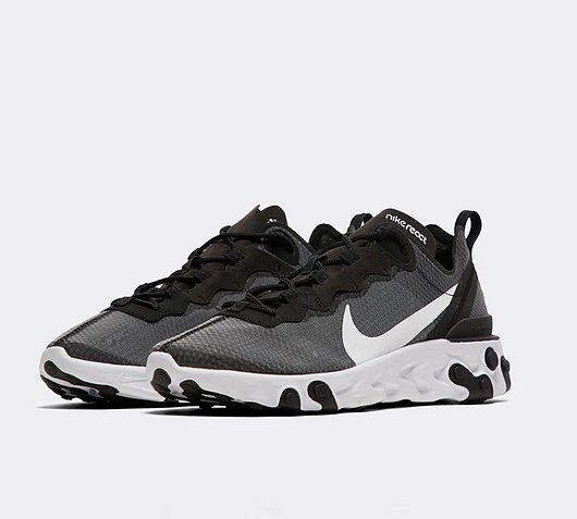 nike react element 55 trainers in black and white