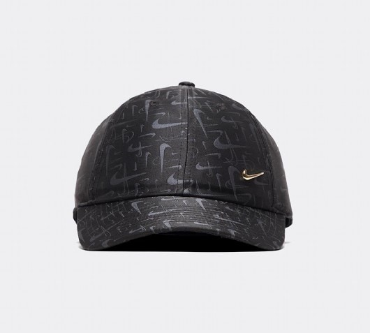 black nike hat with gold swoosh