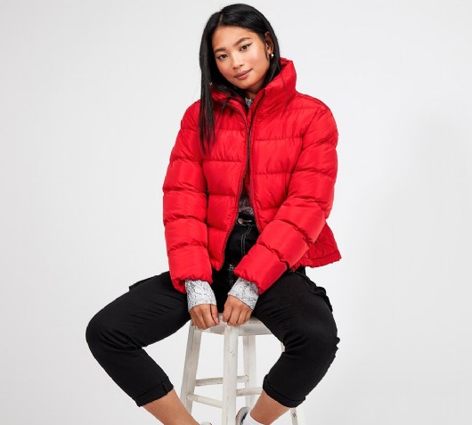 red puffer coat