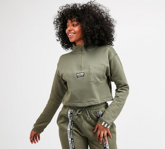 adidas originals high neck cropped sweat in khaki